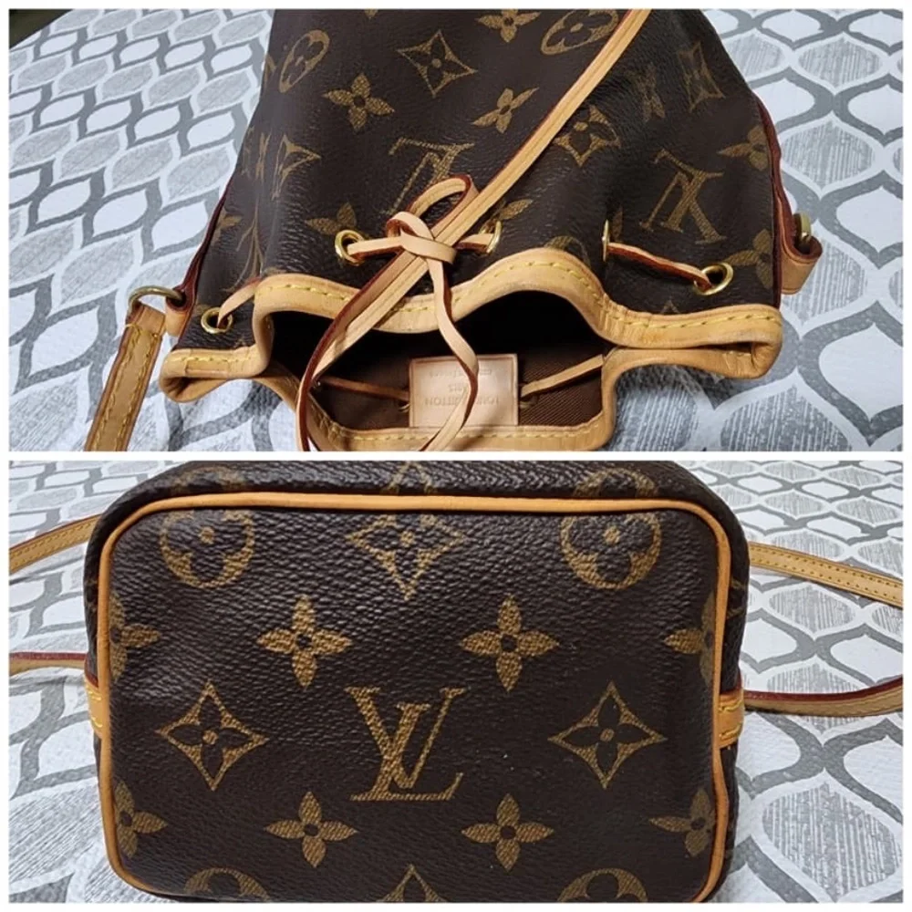 Authentic LOUIS VUITTON Monogram Nano Noe Bucket Bag Brown/Beige